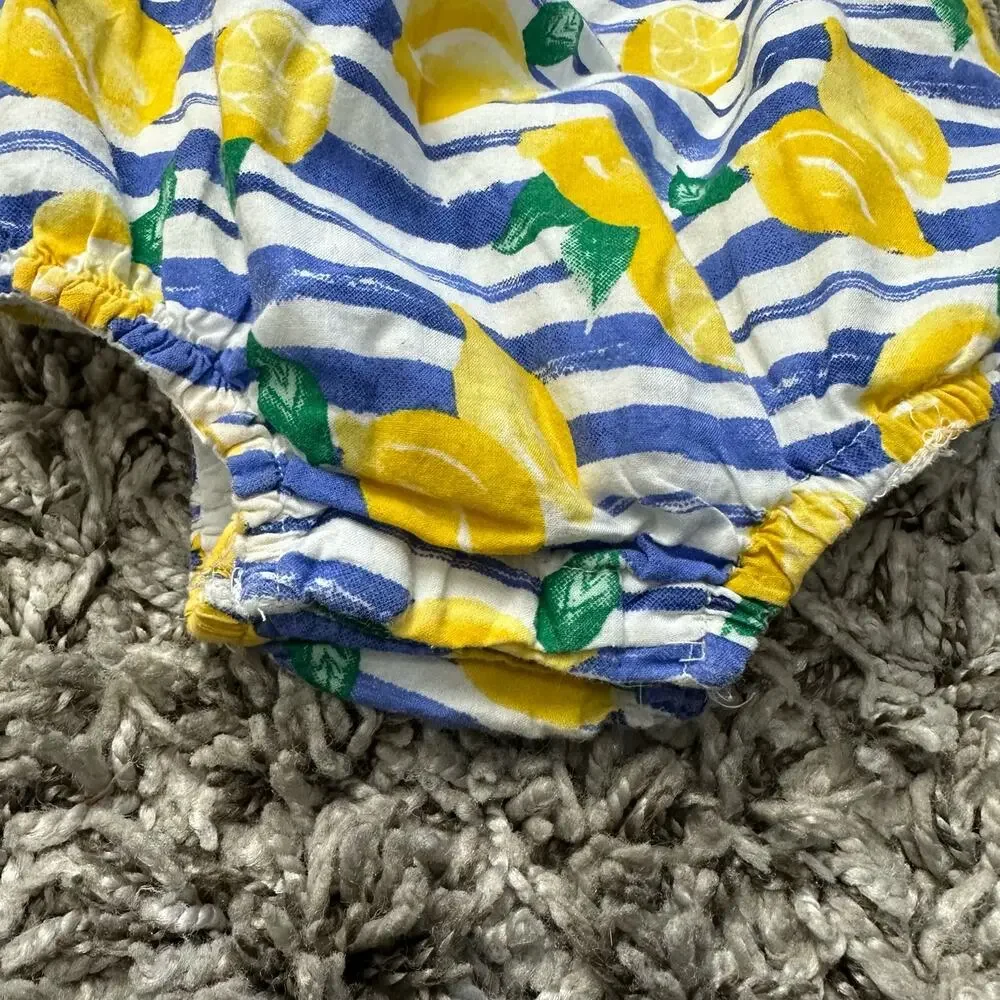 Dylan & Abby Stripe Lemon Print Ruffle Bubble Romper Baby Girl 6-9 Months